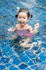 Fototapeta na wymiar Little girl swimming in pool