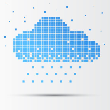 Abstract Pixel Cloud With Rain. Vector
