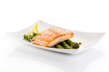 Roasted salmon and vegetables