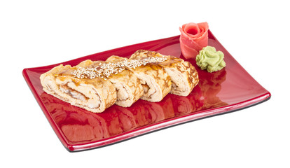 Omelet Maki Sushi - Roll made of Smoked Eel inside. Topped with