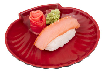 salmon sushi with white background