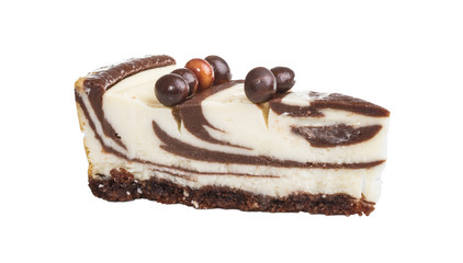 cheesecake with chocolate sauce.