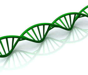 3d illustration representing green DNA spiral with reflection