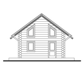 Drawing of a front facade of small wooden sauna with entrance