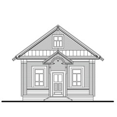 Drawing of a front facade of small wooden house with entrance
