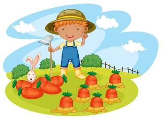 Tuinposter Boerderij jongen die op boerderijen werkt