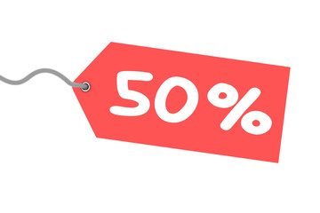 price tag. 50 percent. Red price tag, isolated.