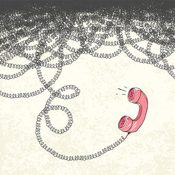 Retro Phone. Handset And Tangled Wires, Vector Illustration. EPS