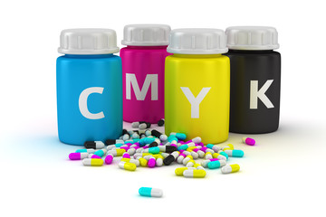 Medical capsules of CMYK colors