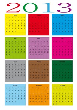 Colors of the new calendar year 2013 in spanish