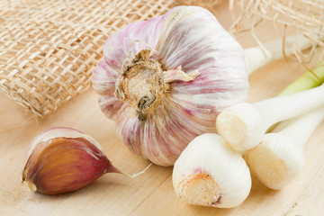 Garlic on wooden board