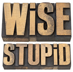 wise and stupid in letterpress wood type