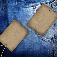 Background denim texture with two cardboard label