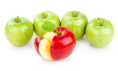 red apple between green ones