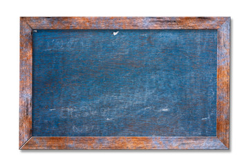 Blank blackboard in wooden frame isolated on white.