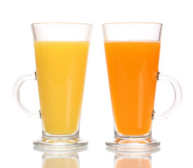 Tropical juices in glasses isolated on white