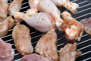 barbecue with delicious grilled meat on grill