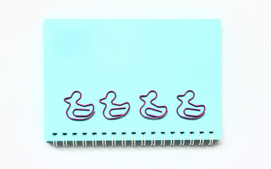 4 ducks on blue notebook