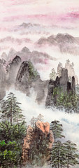 Fototapeta na wymiar Chiński obraz wysokiej górze