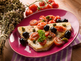 swordfish with tomatoes capers and olive,traditional recipe