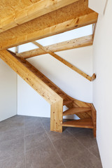 wooden staircase, rural home interior