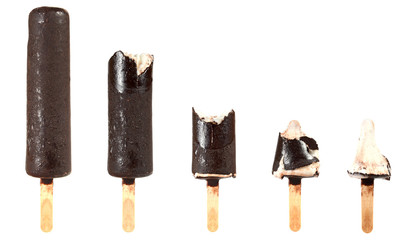 bitten ice cream with chocolate on a stick