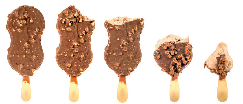bitten ice cream with chocolate a stick
