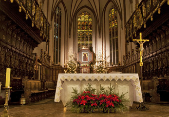 Church inside in the night, St. John's Cathedral, Warsaw