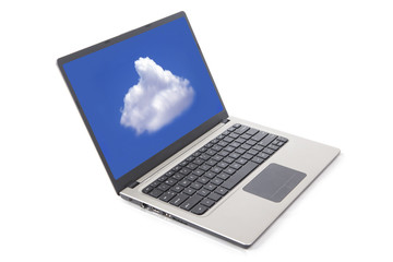 Modern laptop with cloud wallpaper backgroung