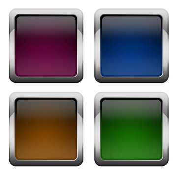 Blank glossy square buttons set