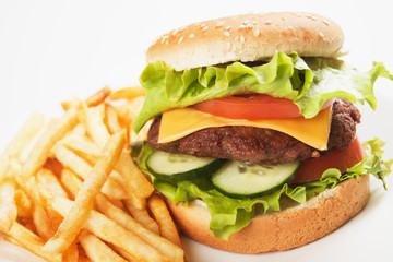 Classic hamburger with french fries