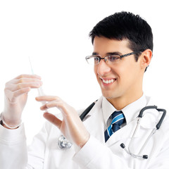 Doctor with syringe, isolated