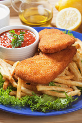 Breaded fish and french fries