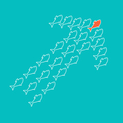 School of fish swimming in shape of up arrow