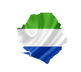Obraz premium Map of Sierra Leone with waving flag isolated on white