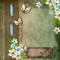 Vintage background with lace and flower composition