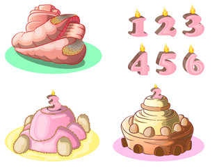 birthday cakes with candle number 1 to 6