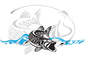pike, fishing lure, vector illustration