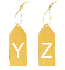 Brown paper tag with letter Y Z cut
