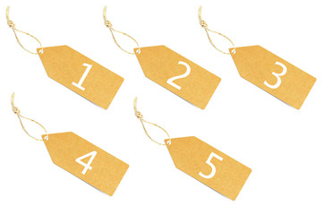 Brown paper tag with number 1,2,3,4,5