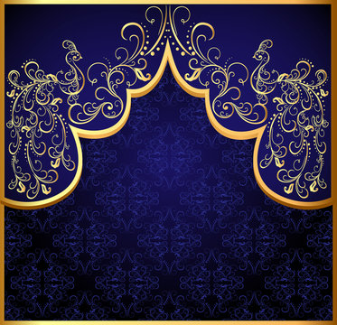 decorative background frame with gold(en) peacock