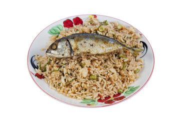 Fried Mackerel fish and fried rice with chili sauce, Thai food s