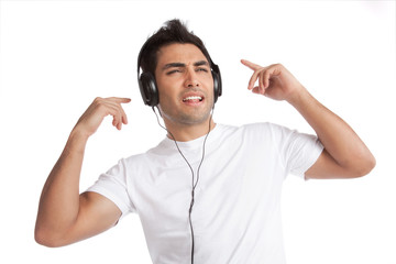 Fototapeta premium Man Listening Music on Headphone