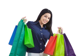 Happy Woman Holding Shopping Bags