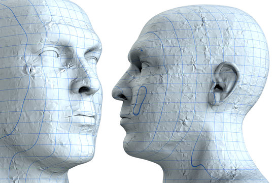 Mensch Kopf aus kariertem Papier 3D