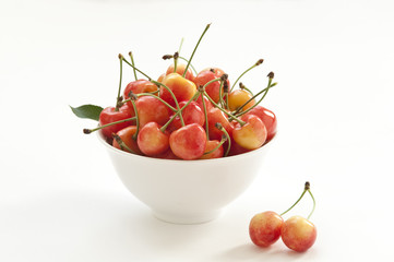 Sweet cherry in a white bowl