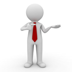 Businessman holding your product and pointing finger at it
