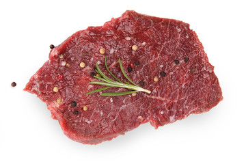 Raw beef steak on a white background 