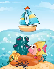 Poster Im Rahmen Schiff und Fisch © GraphicsRF
