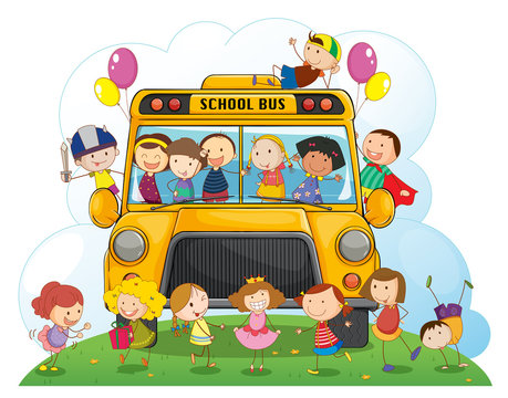kids with school bus